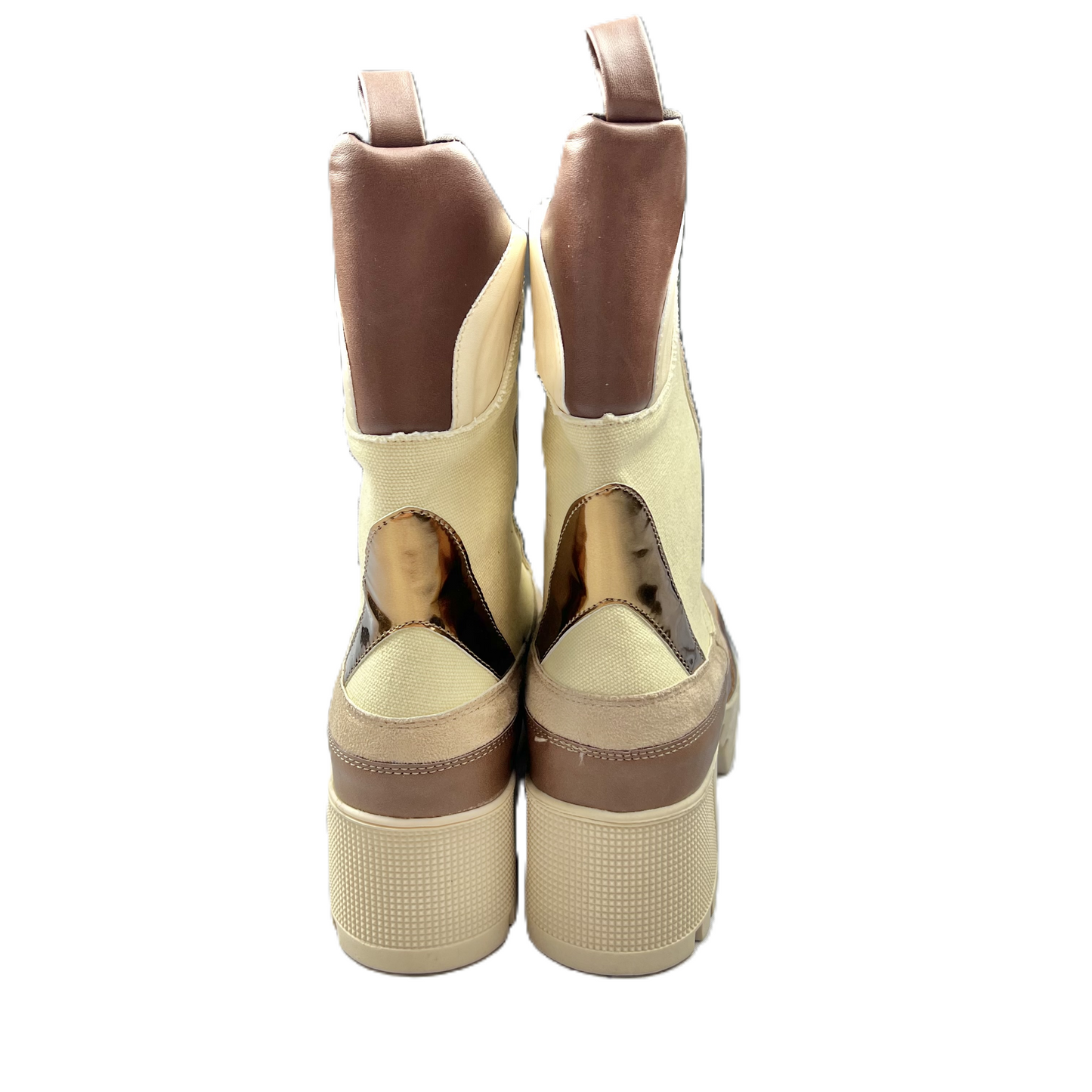 Brown & Cream Boots Ankle Heels By Fashion Nova, Size: 8.5