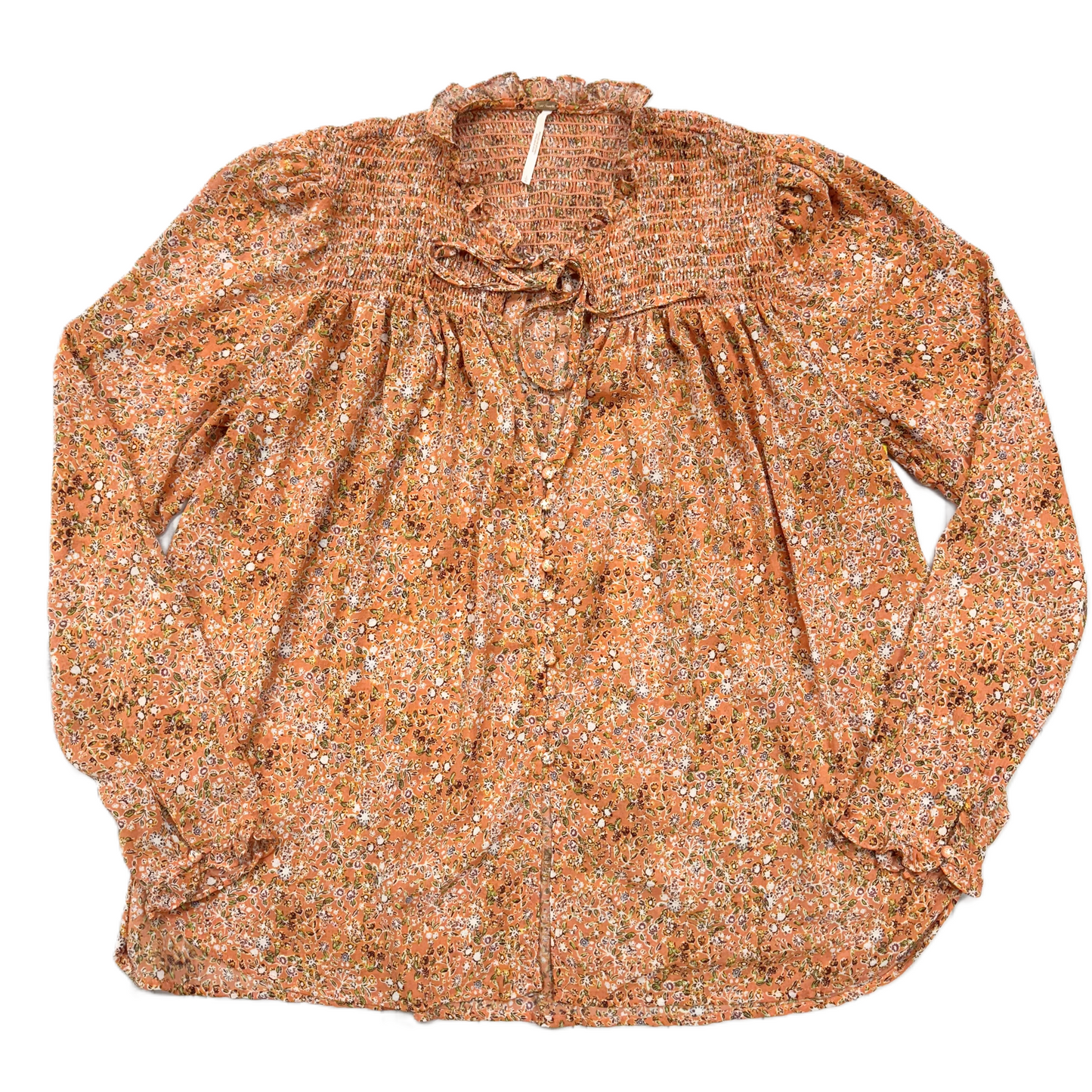 Blouse Long Sleeve By Free People In Orange & White, Size: L