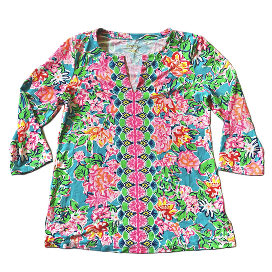 Tropical Print Top 3/4 Sleeve By Lilly Pulitzer, Size: S