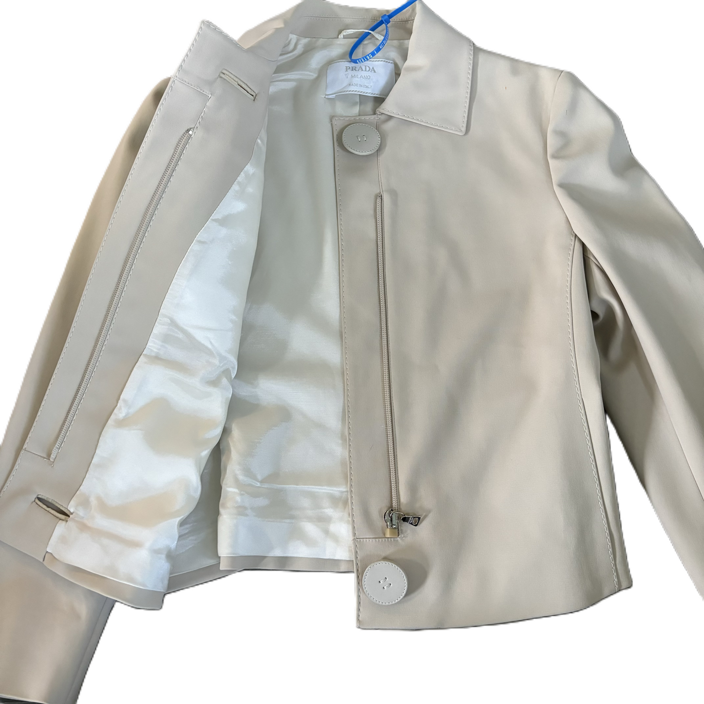 Jacket Luxury Designer By Prada In Cream, Size: S