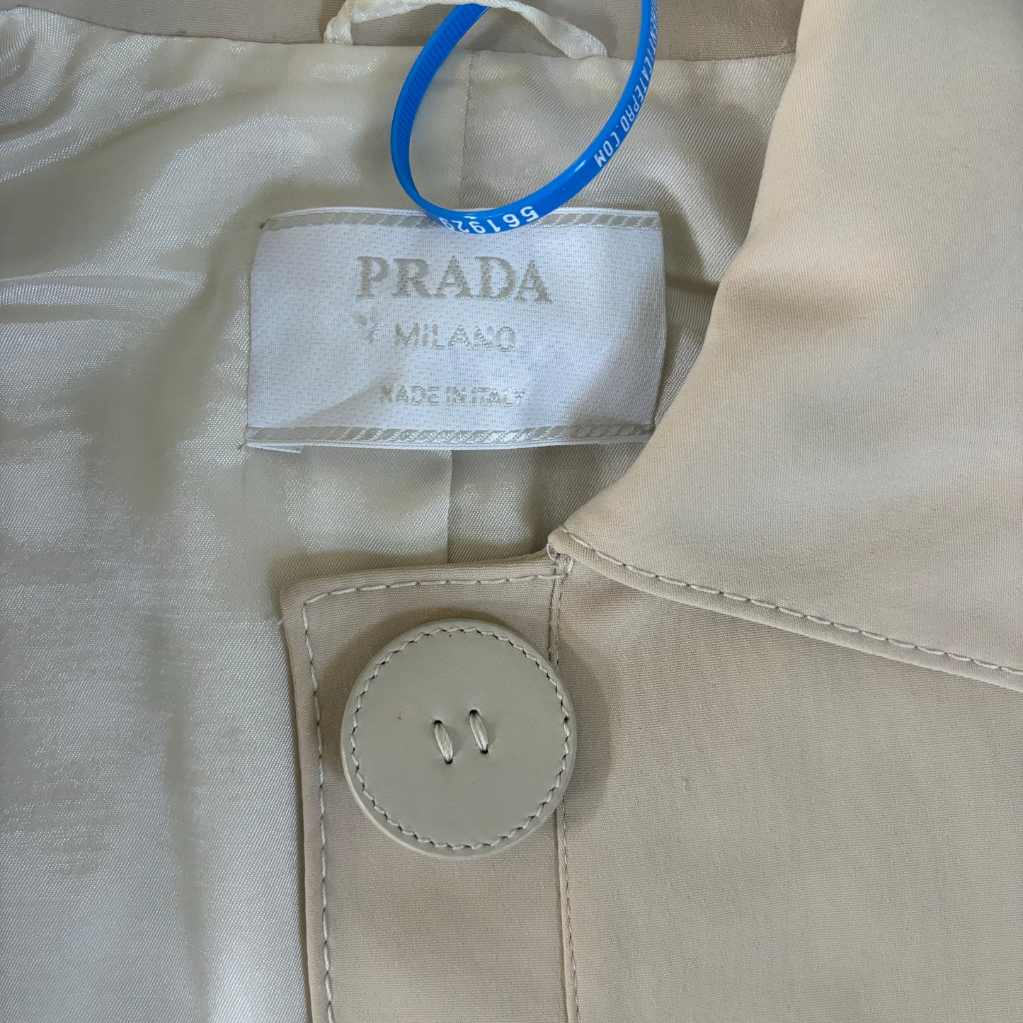 Jacket Luxury Designer By Prada In Cream, Size: S