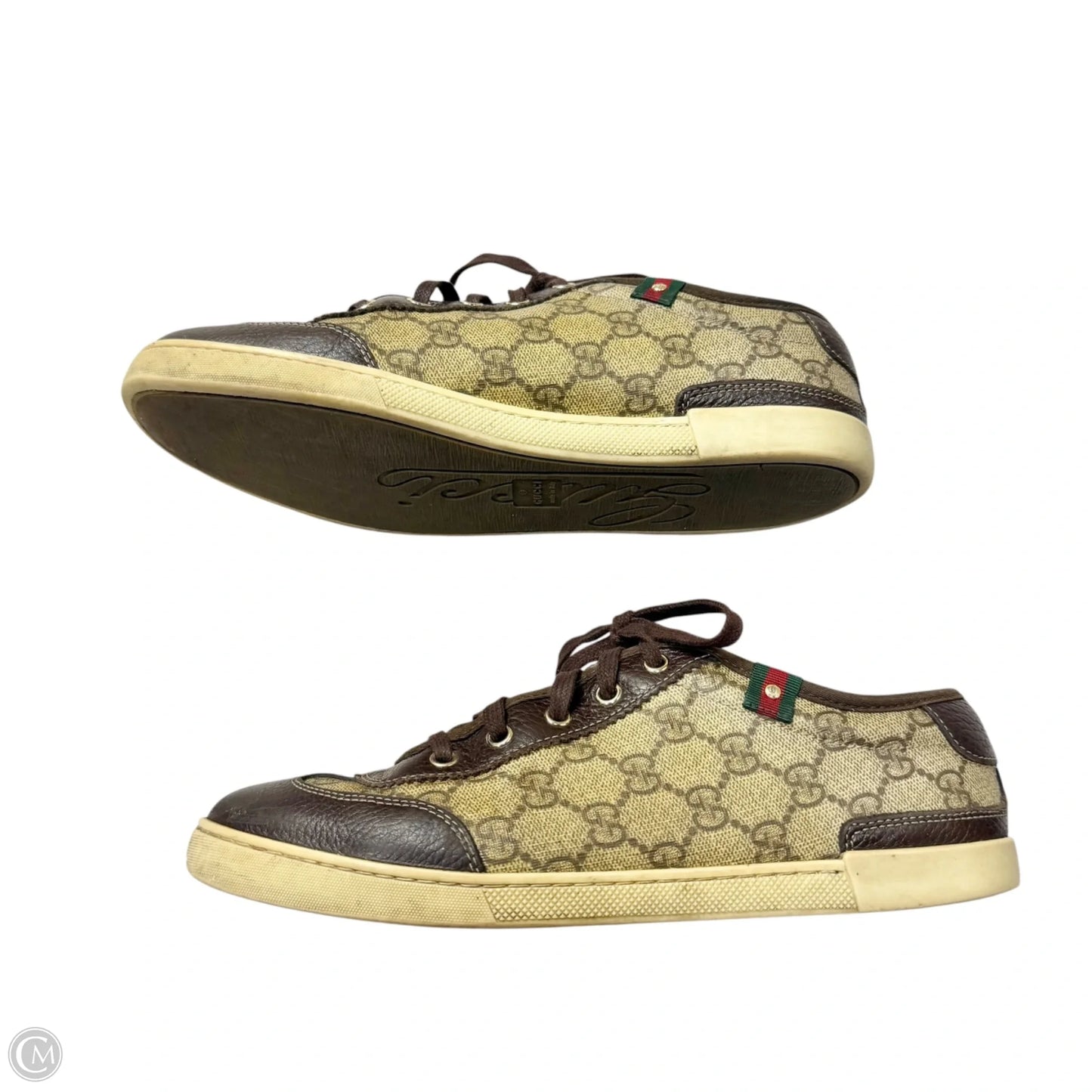 Shoes Luxury Designer By Gucci In Brown, Size: 10.5