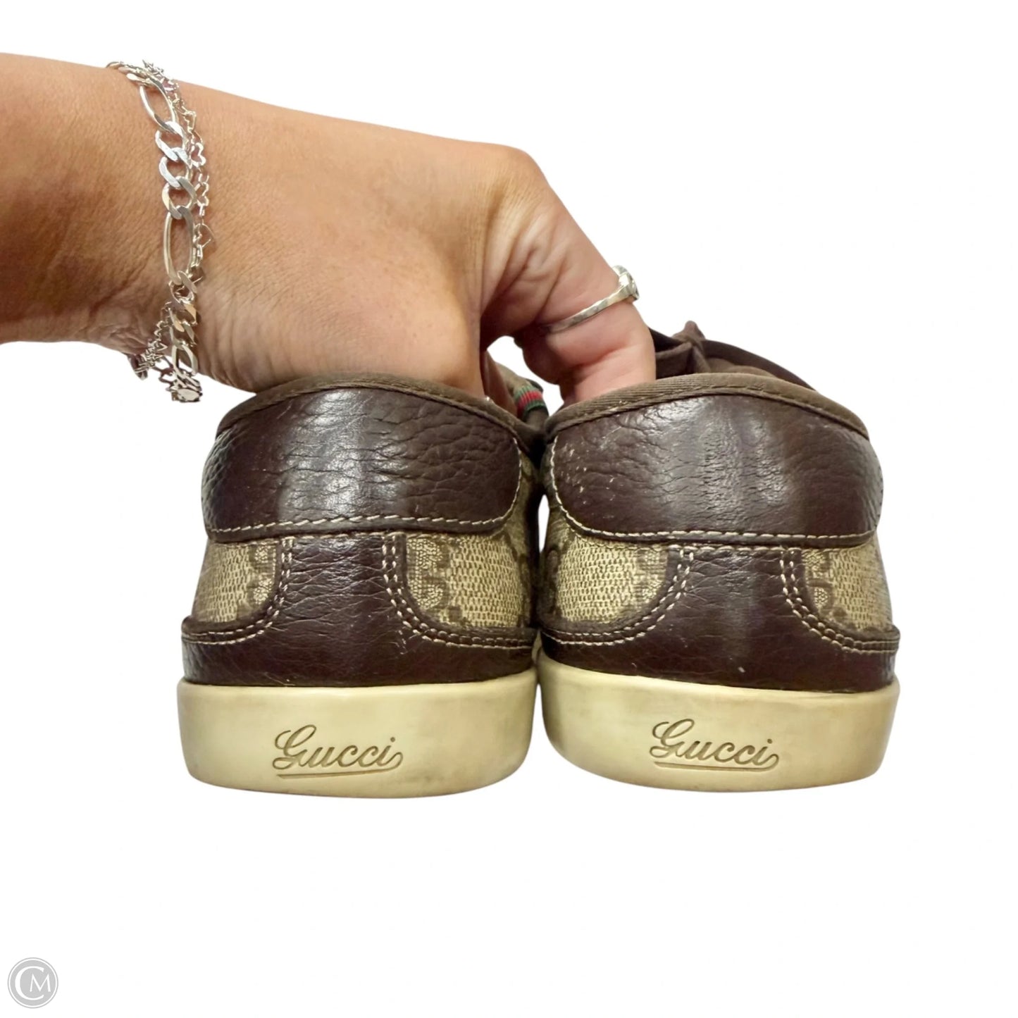 Shoes Luxury Designer By Gucci In Brown, Size: 10.5