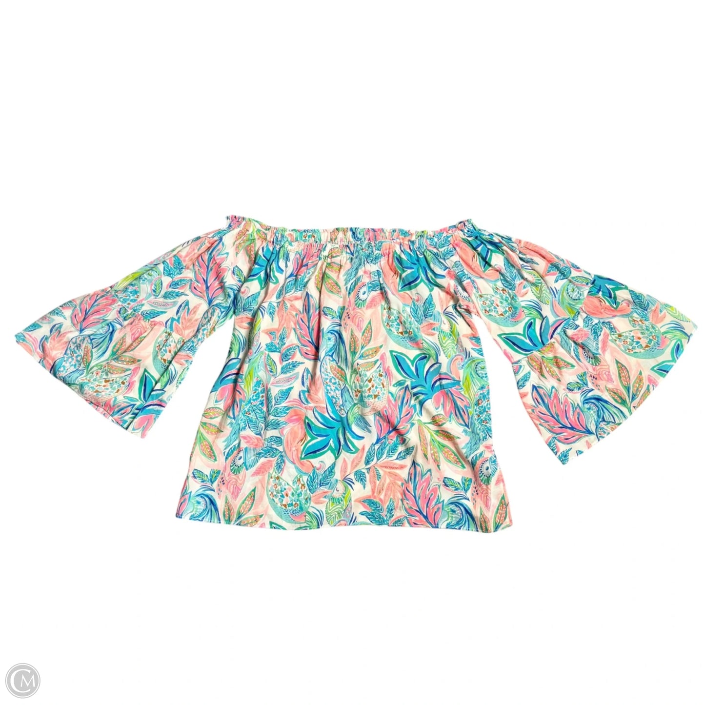 Blouse Designer By Lilly Pulitzer In Blue & Pink, Size: L
