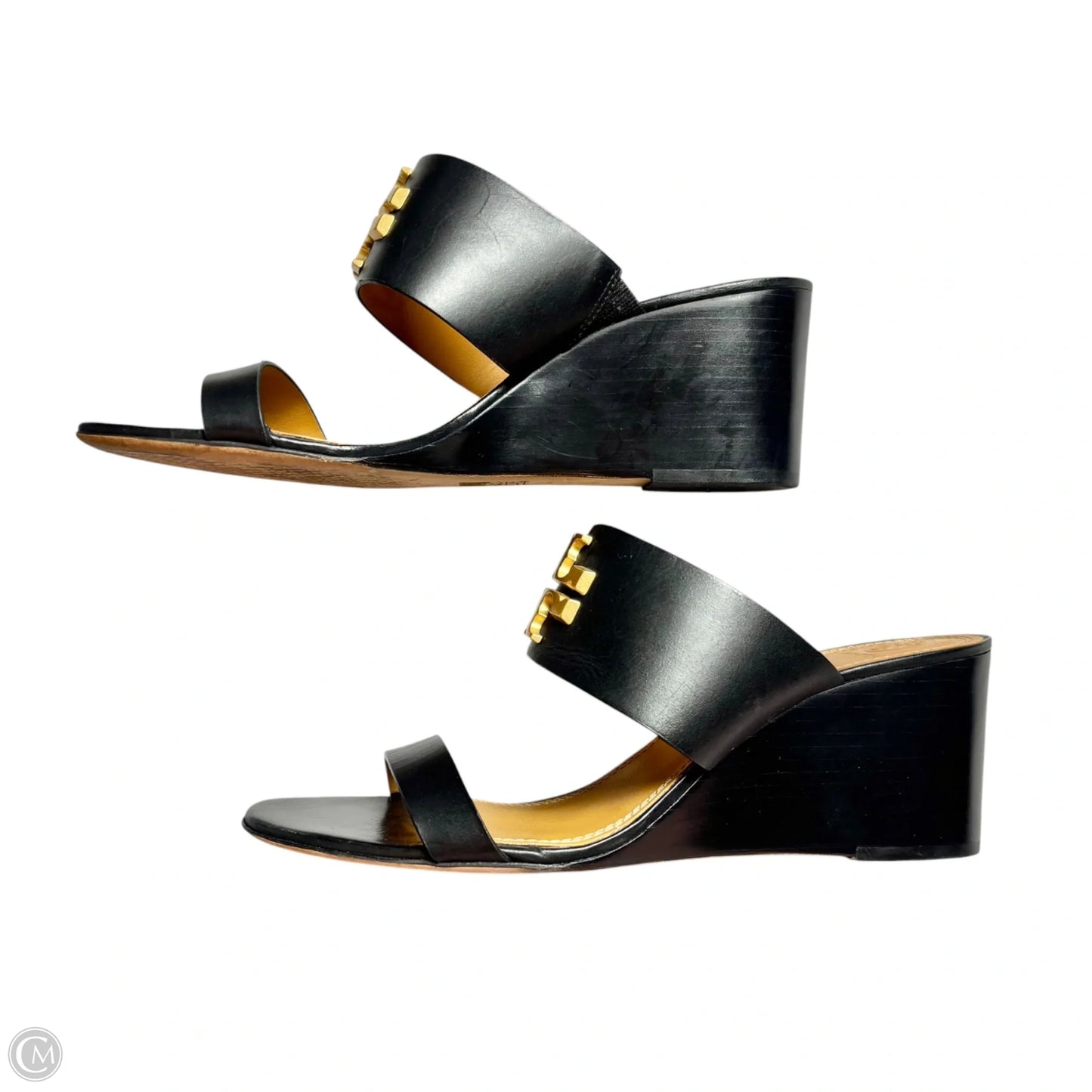Sandals Designer By Tory Burch In Black & Gold, Size: 9.5