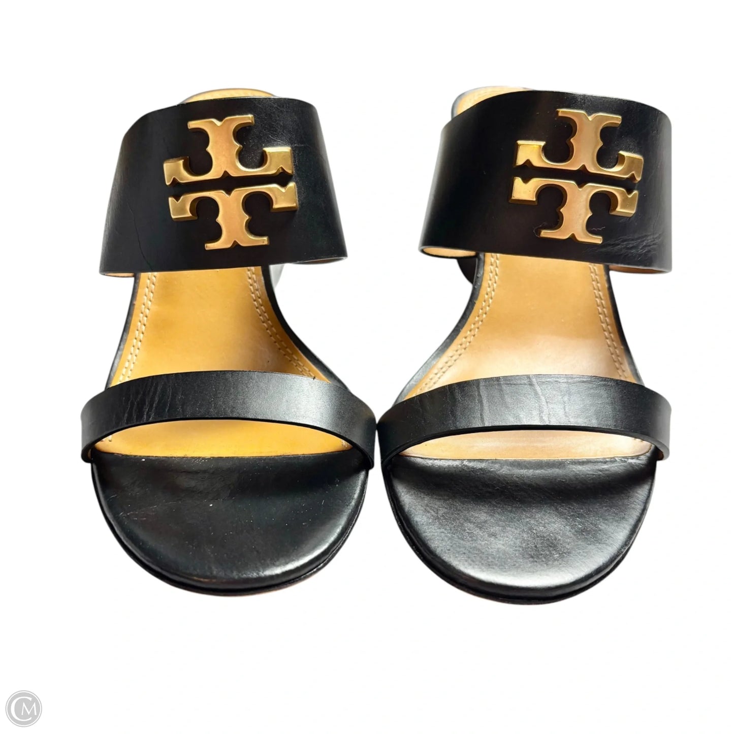Sandals Designer By Tory Burch In Black & Gold, Size: 9.5