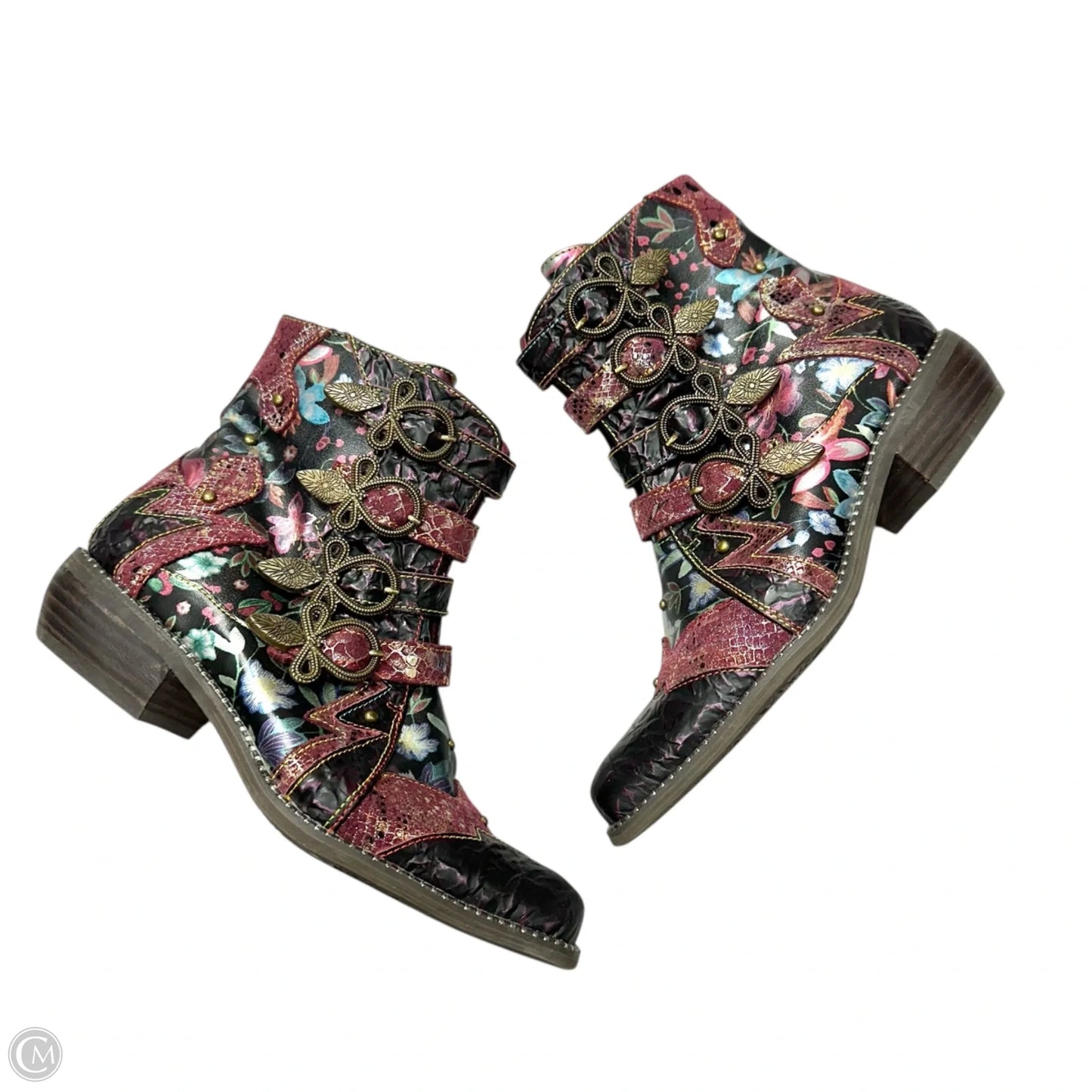 Boots Ankle Heels By Spring Step In Black & Purple, Size: 6.5