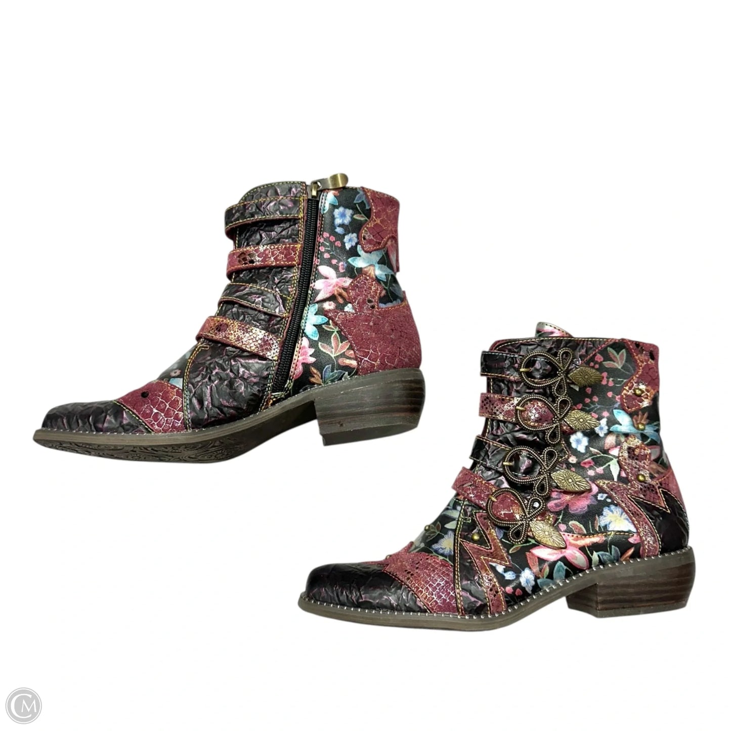 Boots Ankle Heels By Spring Step In Black & Purple, Size: 6.5