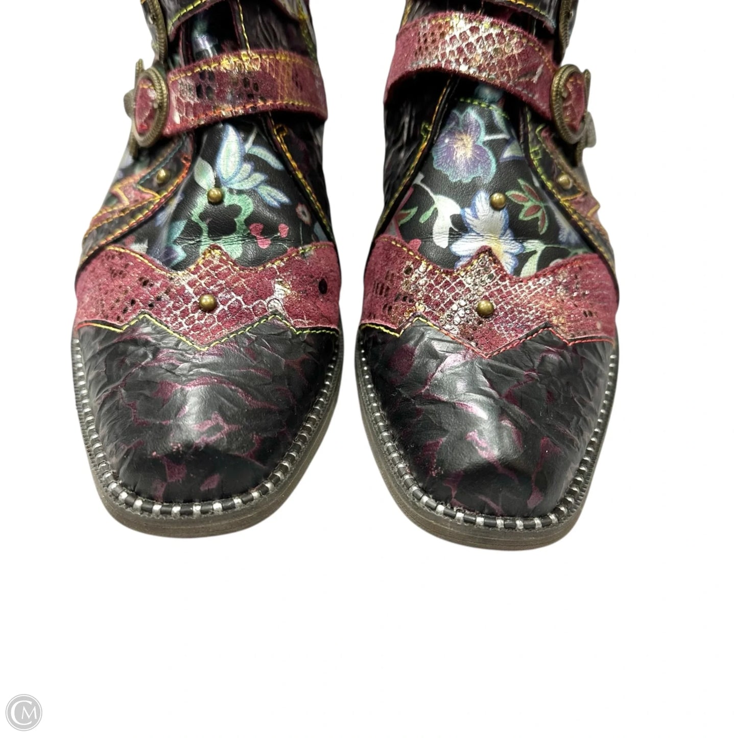 Boots Ankle Heels By Spring Step In Black & Purple, Size: 6.5