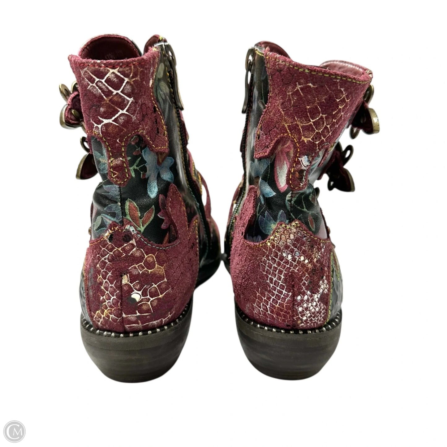 Boots Ankle Heels By Spring Step In Black & Purple, Size: 6.5