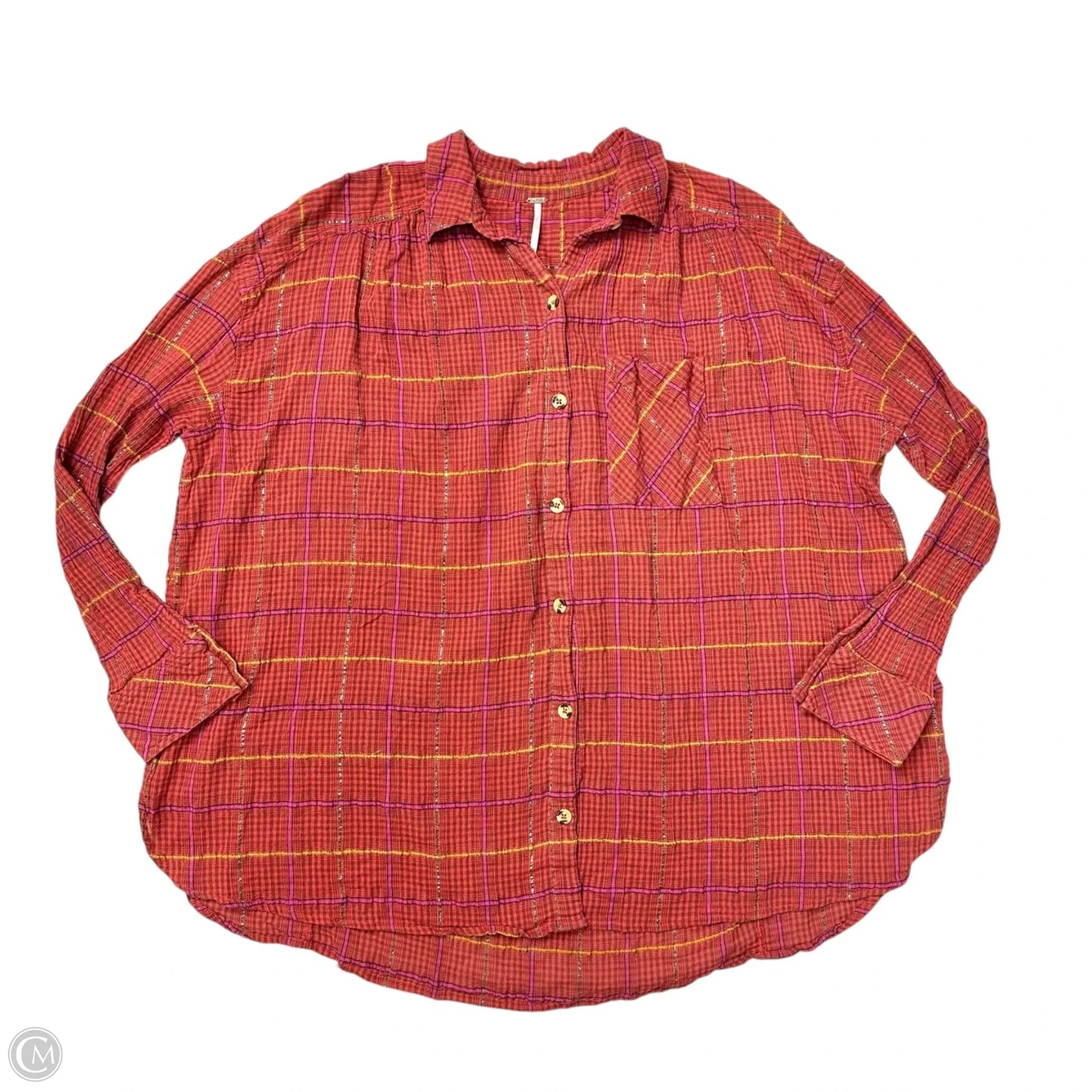 Top Long Sleeve By Free People In Plaid Pattern, Size: M