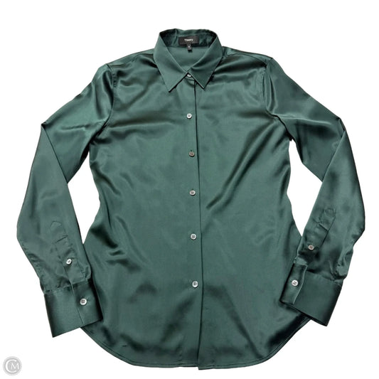 Blouse Long Sleeve By Theory In Green, Size: M