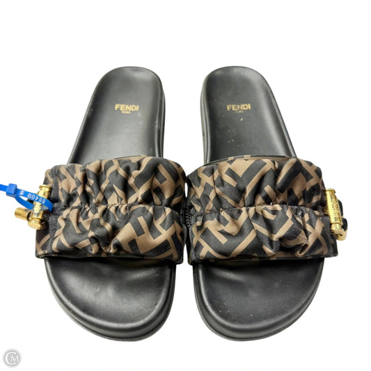 Sandals Luxury Designer By Fendi In Black & Brown, Size: 7