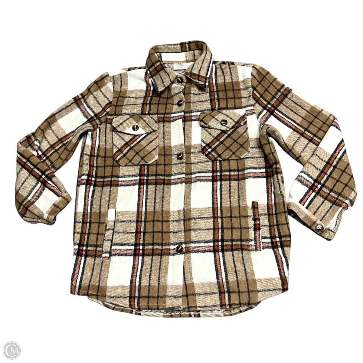 Jacket Shirt By Mirabean In Plaid Pattern, Size: M
