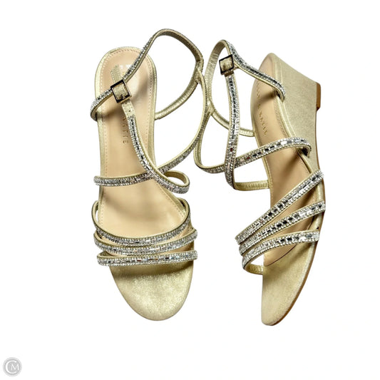 Sandals Heels Wedge By Kelly And Katie In Gold & Silver, Size: 9