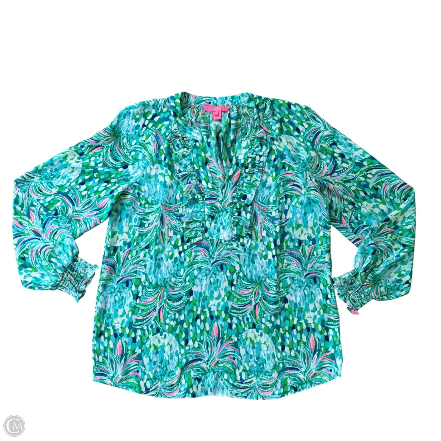 Blouse Designer By Lilly Pulitzer In Blue & Green, Size: S