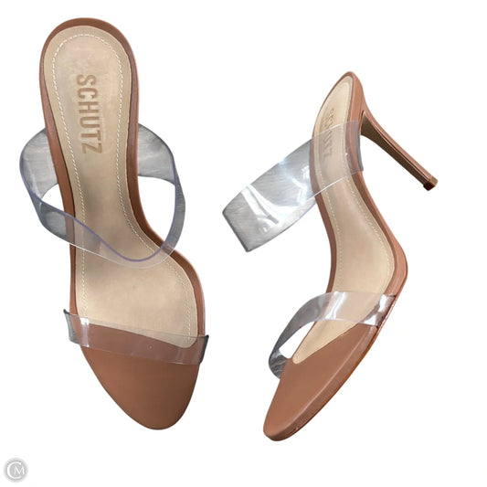 Sandals Heels Stiletto By Schutz In Tan, Size: 7.5