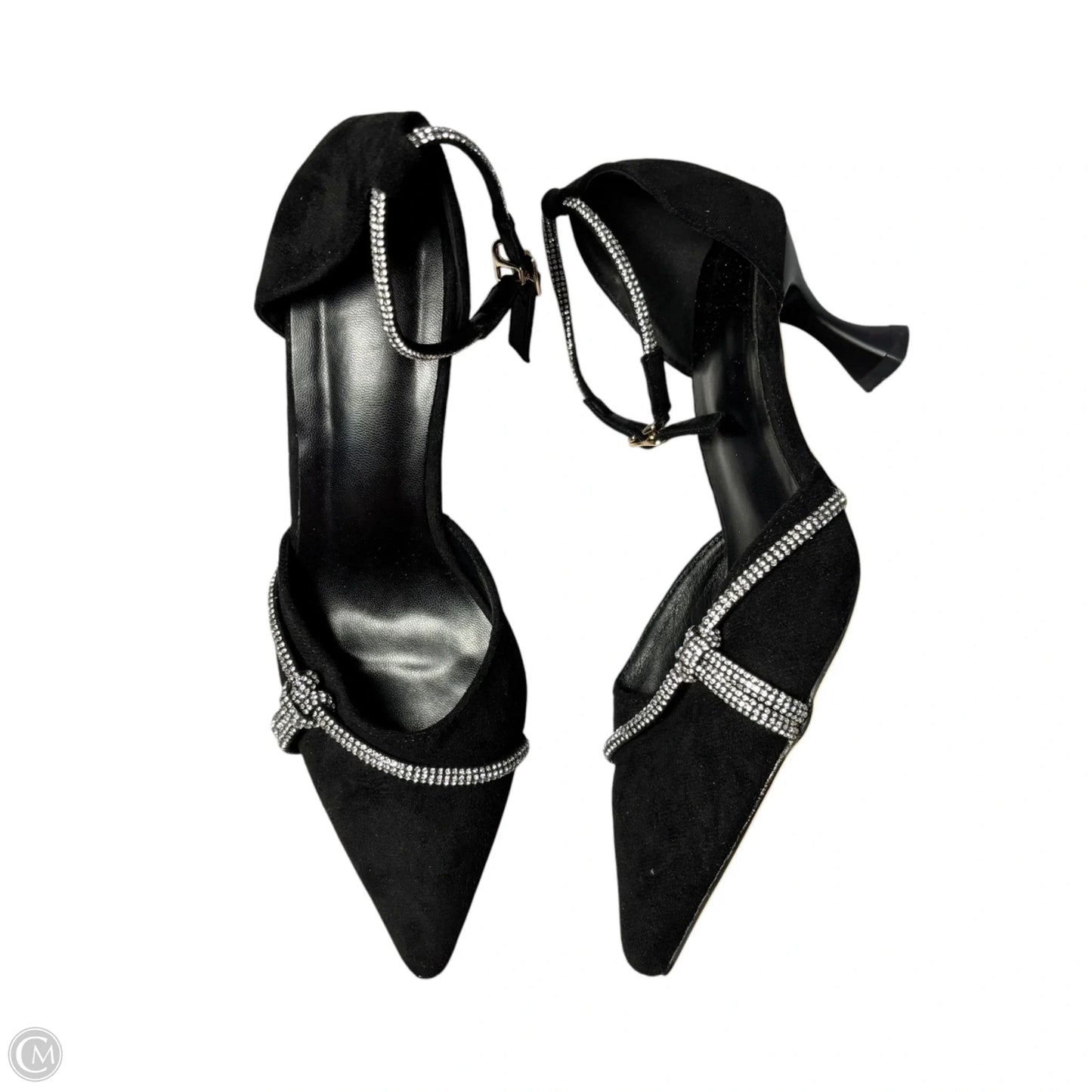 Shoes Heels Kitten In Black & Silver, Size: 8.5
