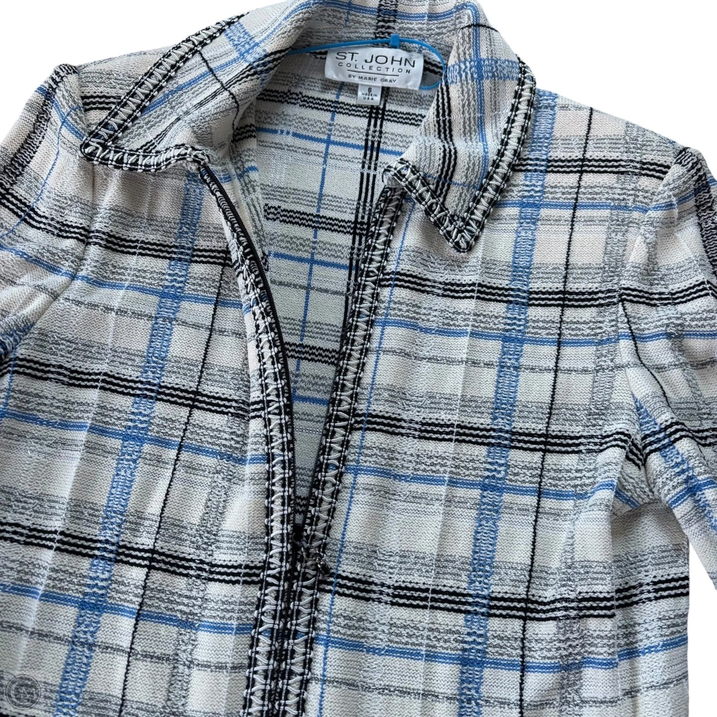 Blazer Luxury Designer By St John Collection In Blue & White, Size: S