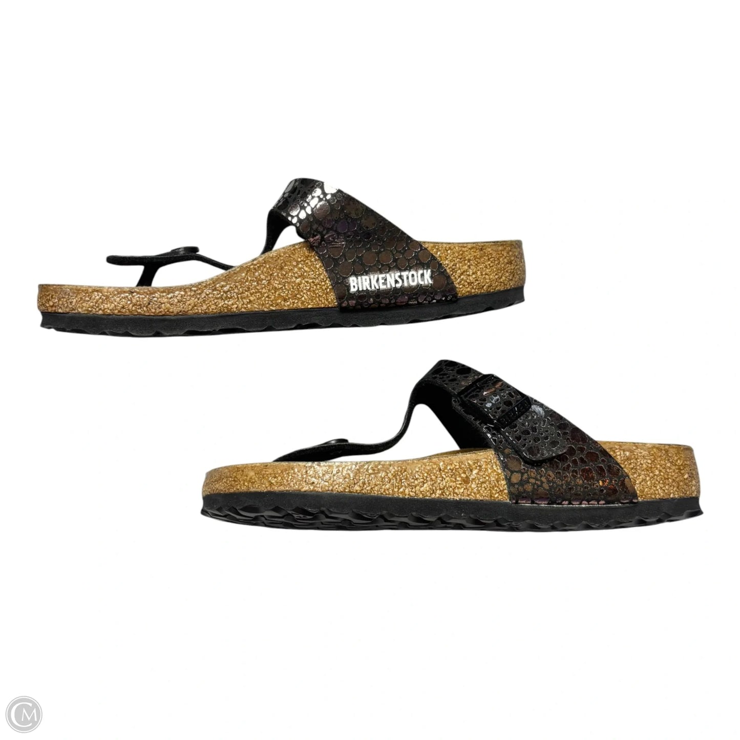 Sandals Flip Flops By Birkenstock In Black & Brown, Size: 5