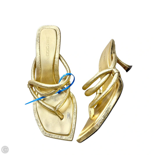 Sandals Luxury Designer By Jimmy Choo In Gold, Size: 8