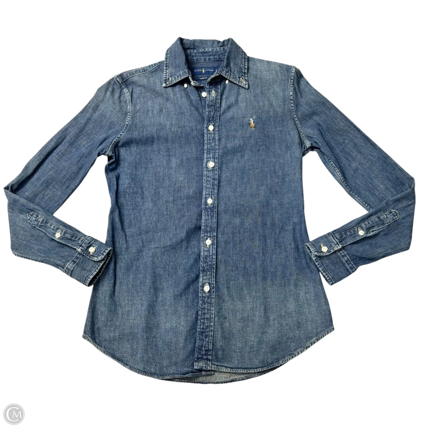 Blouse Long Sleeve By Ralph Lauren In Blue Denim, Size: Sp