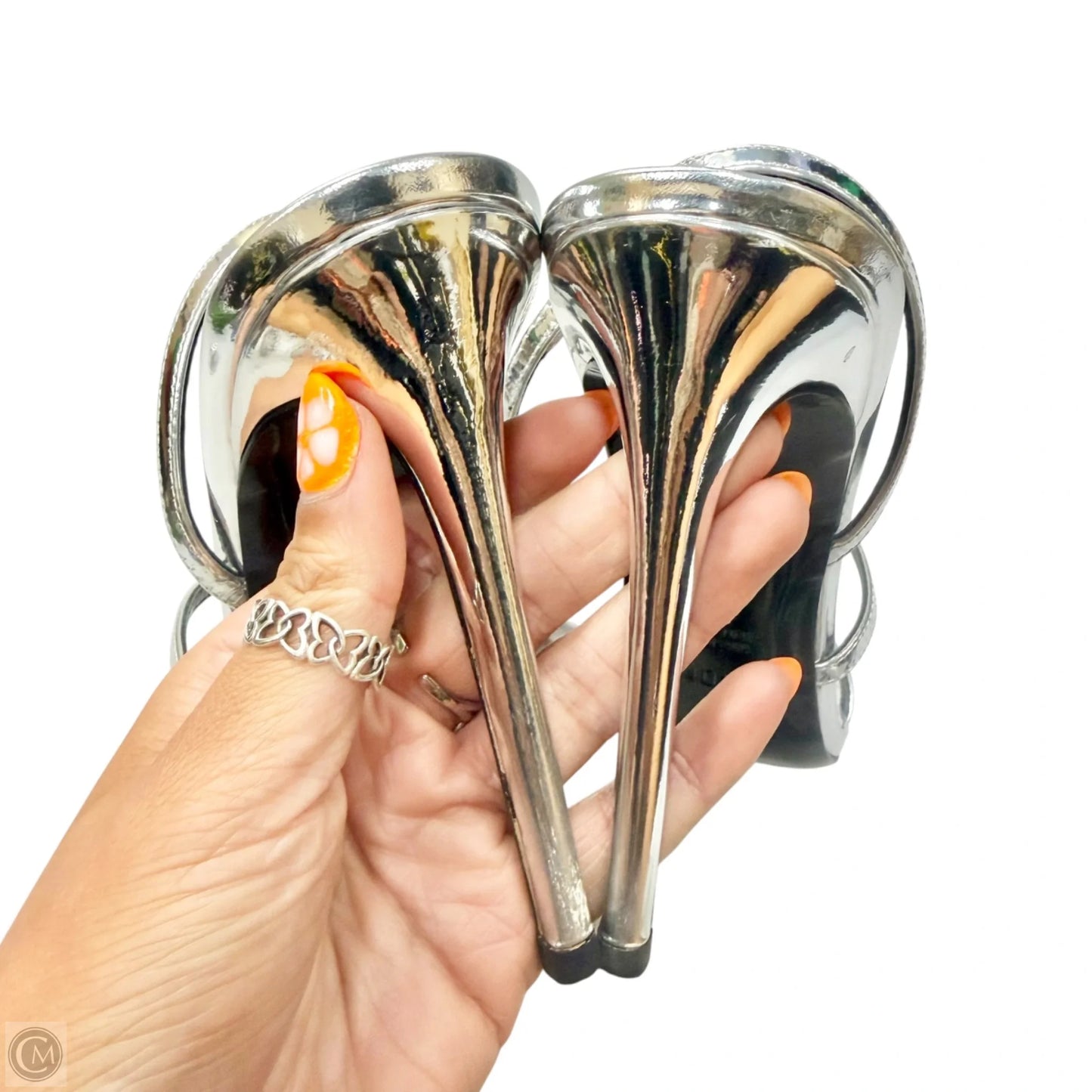 Sandals Heels Stiletto By Retrofete In Silver, Size: 10