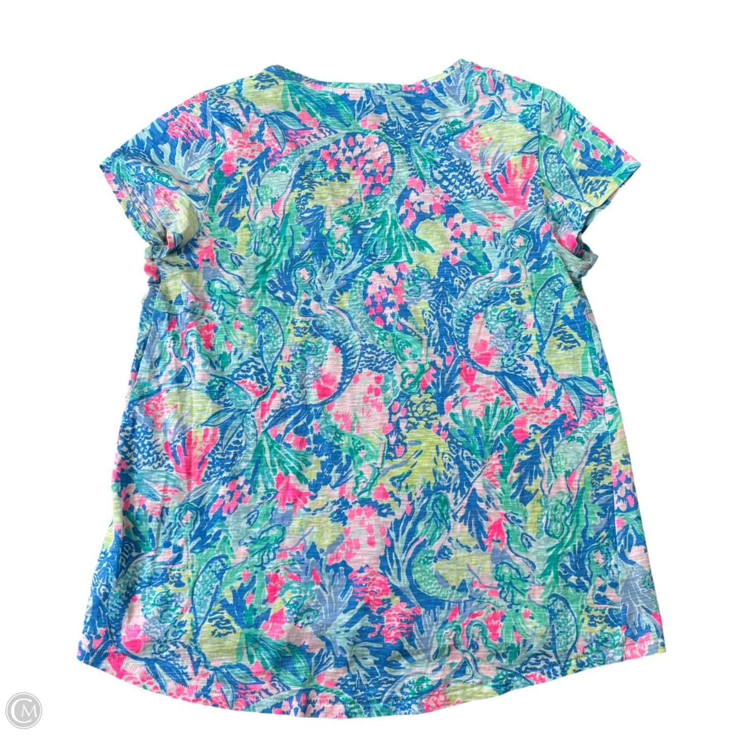 Top Short Sleeve Designer By Lilly Pulitzer In Blue & Green, Size: S