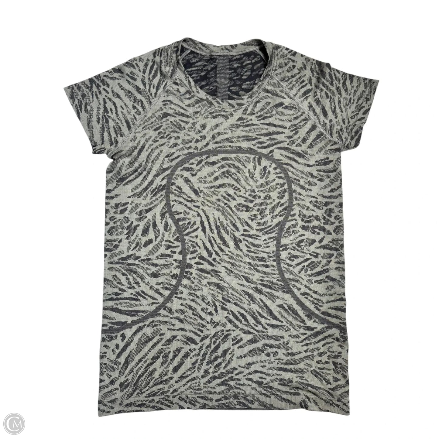 Athletic Top Short Sleeve By Lululemon In Black & Grey, Size: M