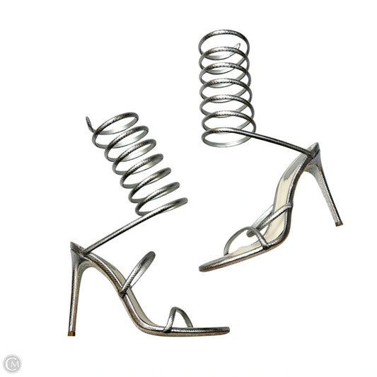 Sandals Heels Stiletto By Rene Caovilla In Silver, Size: 8
