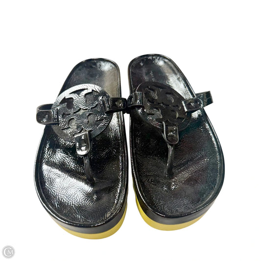 Sandals Designer By Tory Burch In Black & Yellow, Size: 10