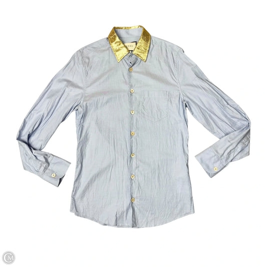 Top Long Sleeve Luxury Designer By Gucci In Blue & Gold, Size: M