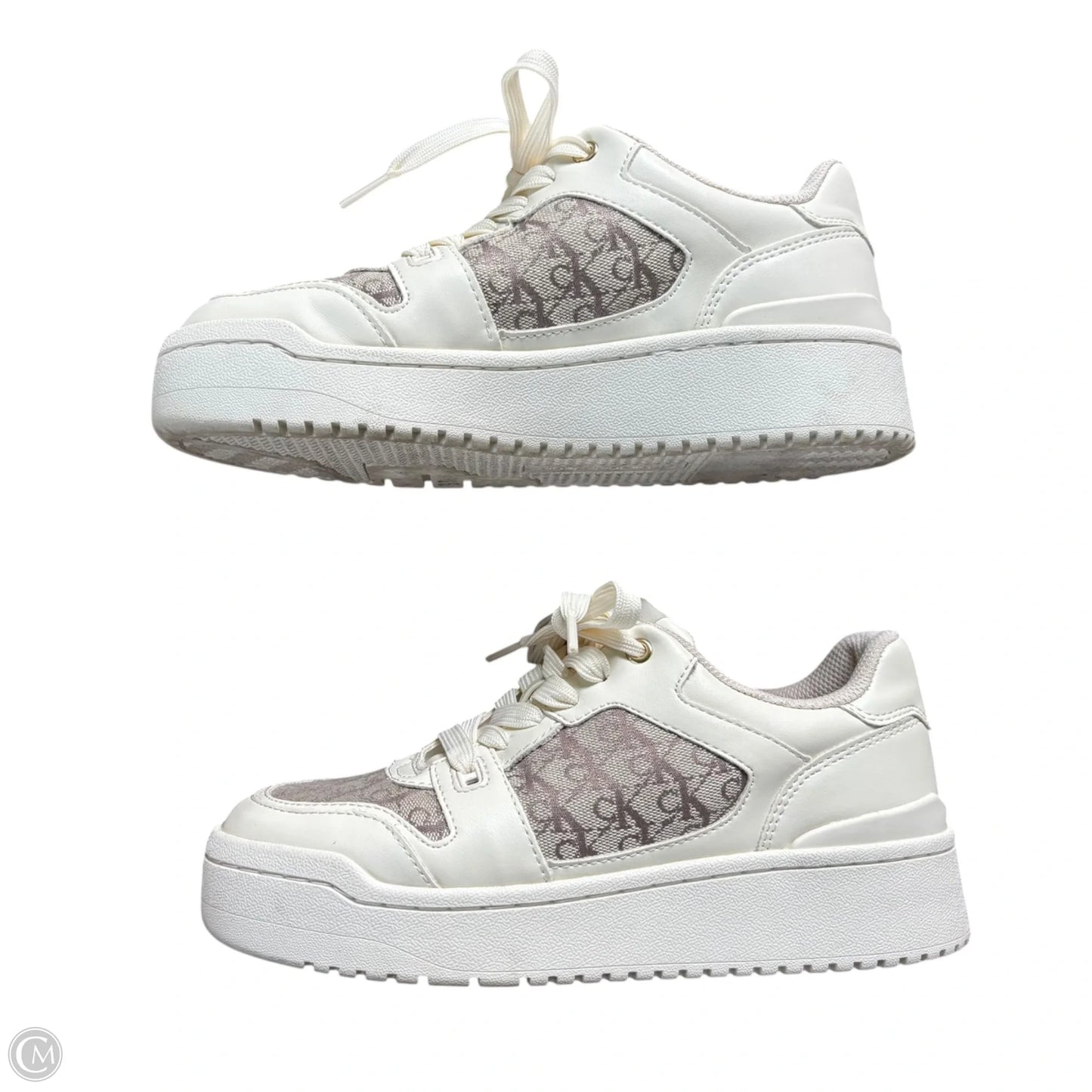 Shoes Sneakers By Calvin Klein In Brown & White, Size: 6.5