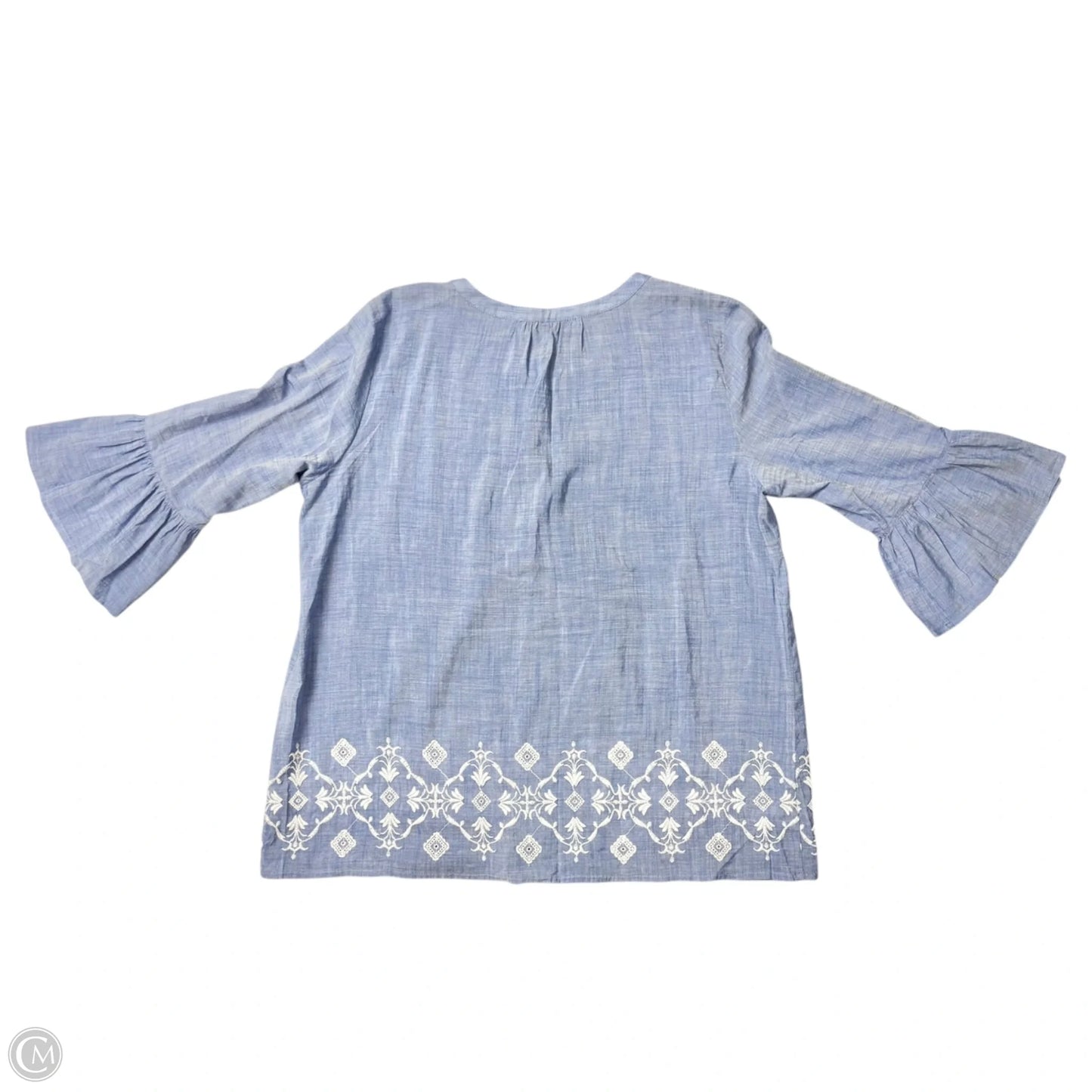 Blouse Long Sleeve By Loft In Blue & White, Size: Lp