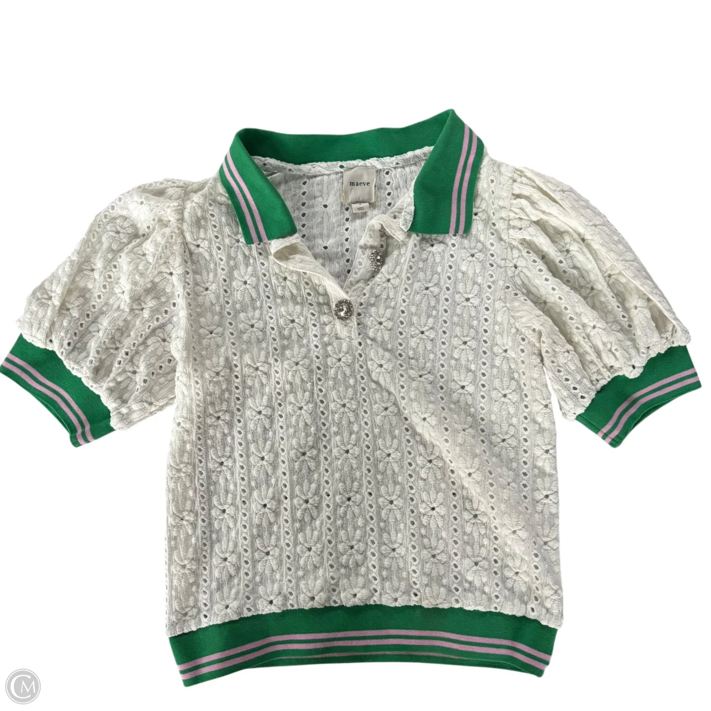 Blouse Short Sleeve By Maeve In Green & White, Size: S