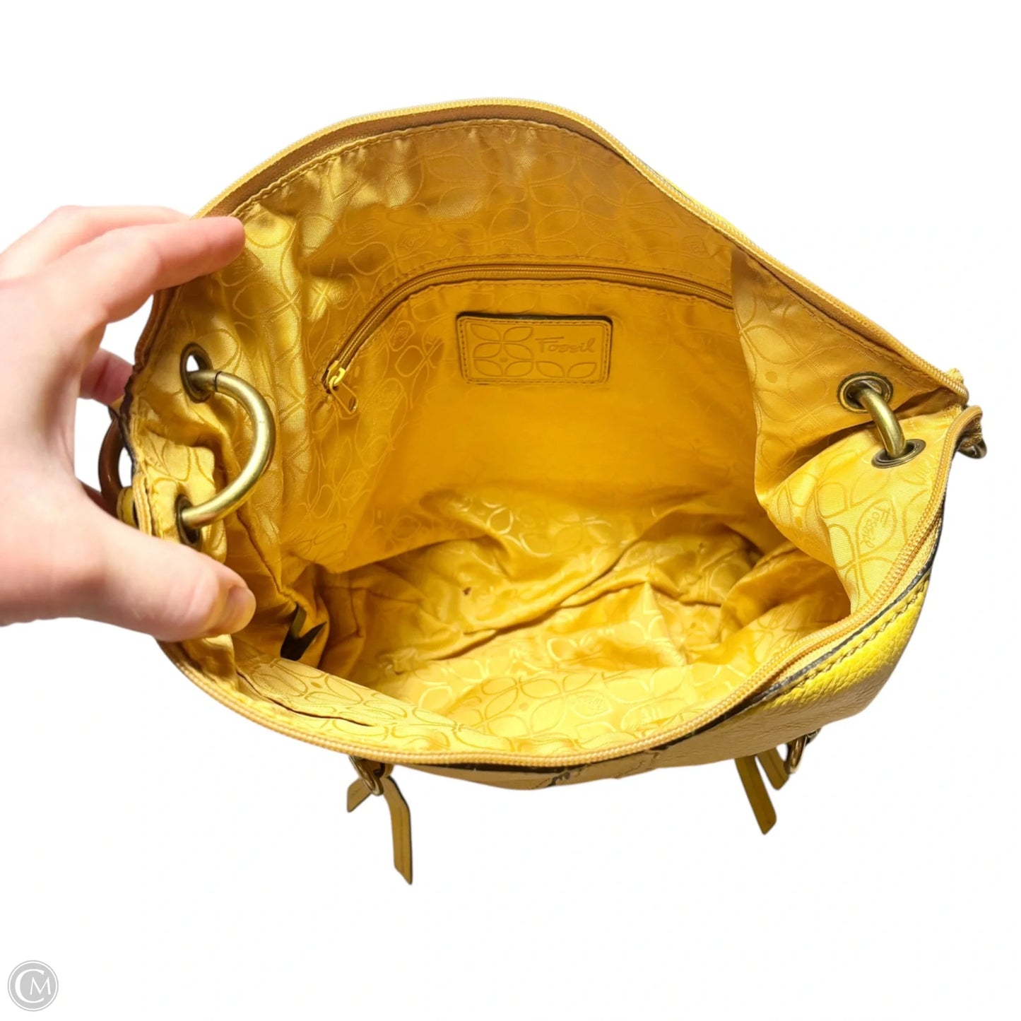 Handbag Leather By Fossil, Size: Medium