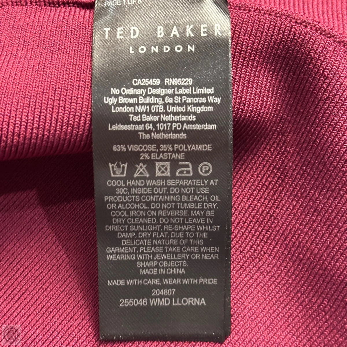 Dress Work By Ted Baker In Maroon, Size: S