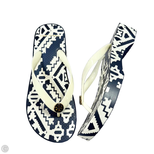 Sandals Designer By Tory Burch In Blue & White, Size: 7