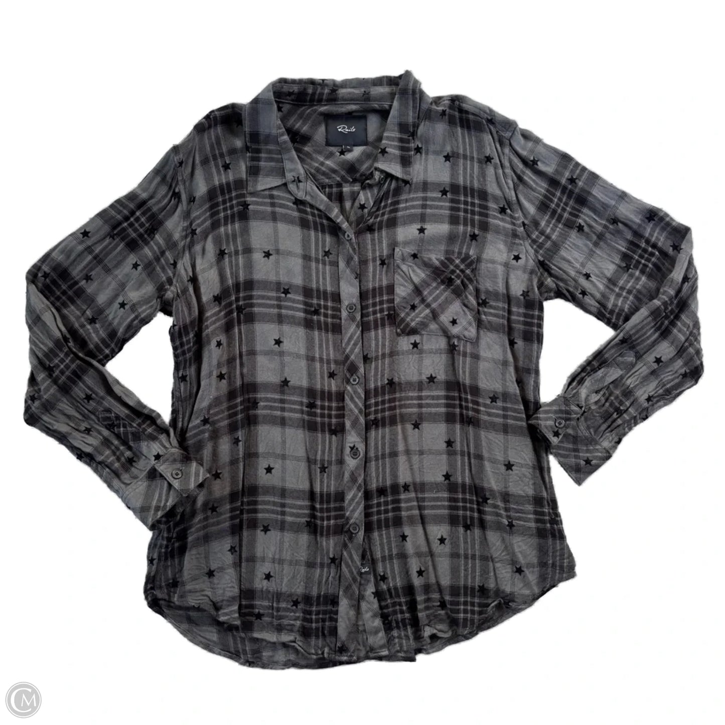 Top Long Sleeve By Rails In Black & Grey, Size: Xl