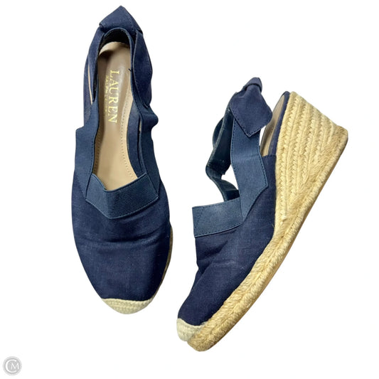 Shoes Heels Wedge By Lauren By Ralph Lauren In Blue & Cream, Size: 7