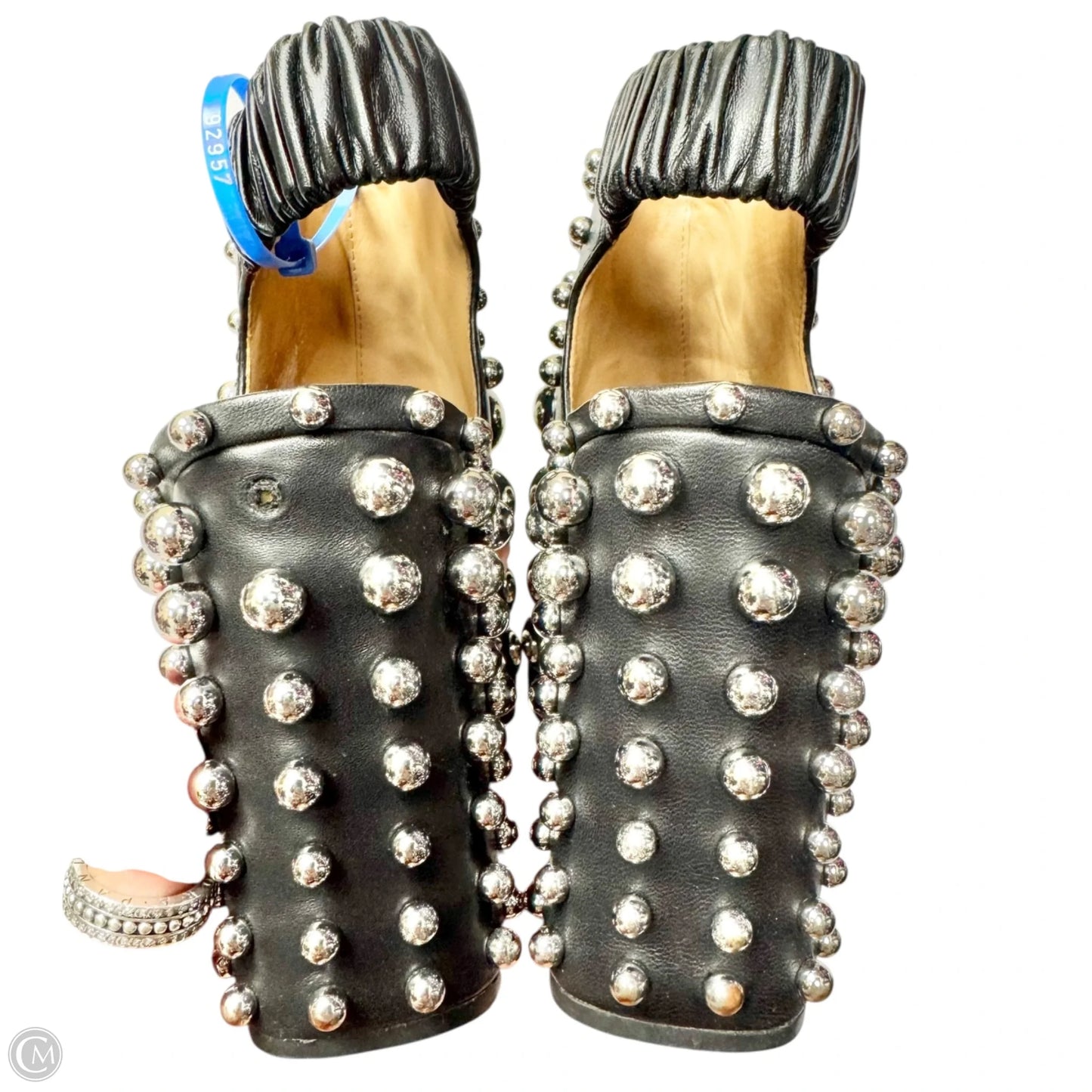 Boots Luxury Designer By Alexander Mcqueen In Black & Silver, Size: 8.5