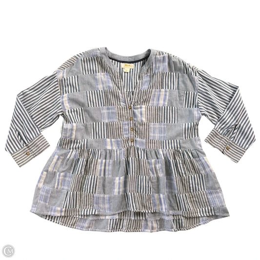 Top Long Sleeve By Maeve In Blue & Grey, Size: S