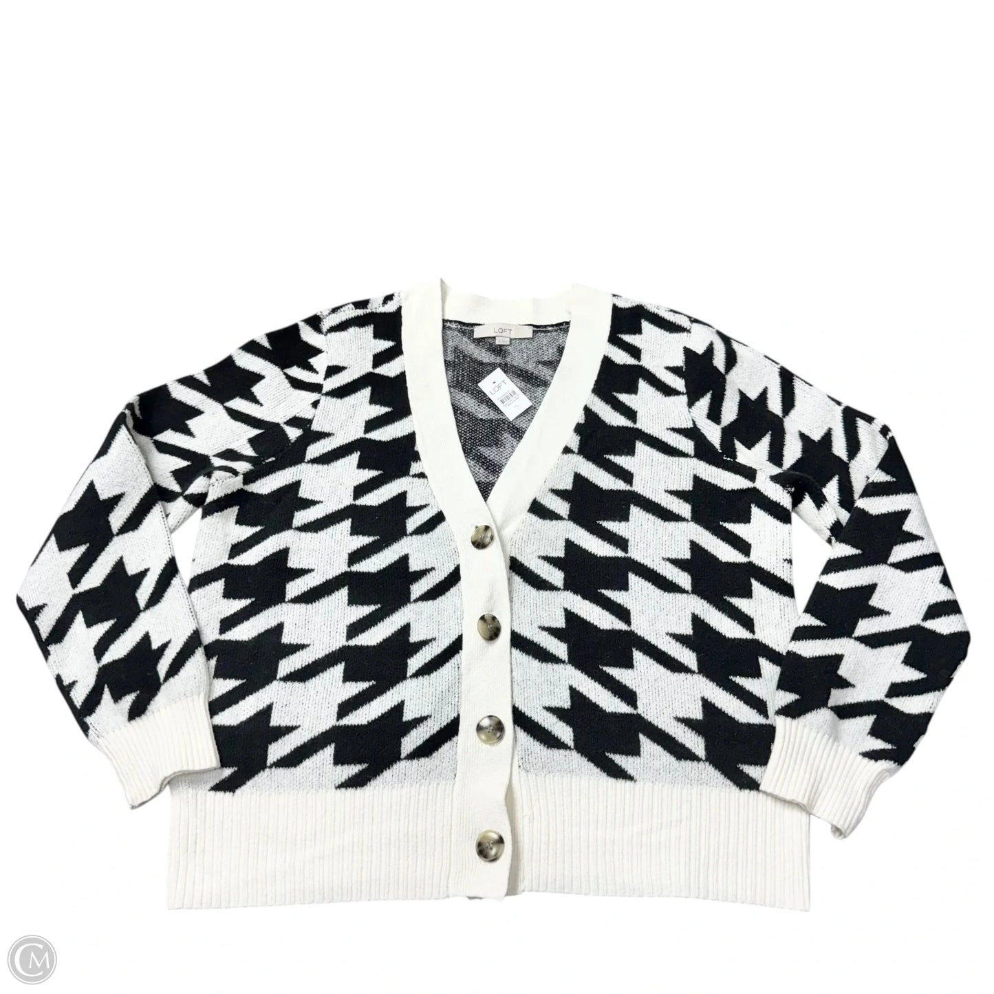 Sweater Cardigan By Loft In Black & White, Size: Xl