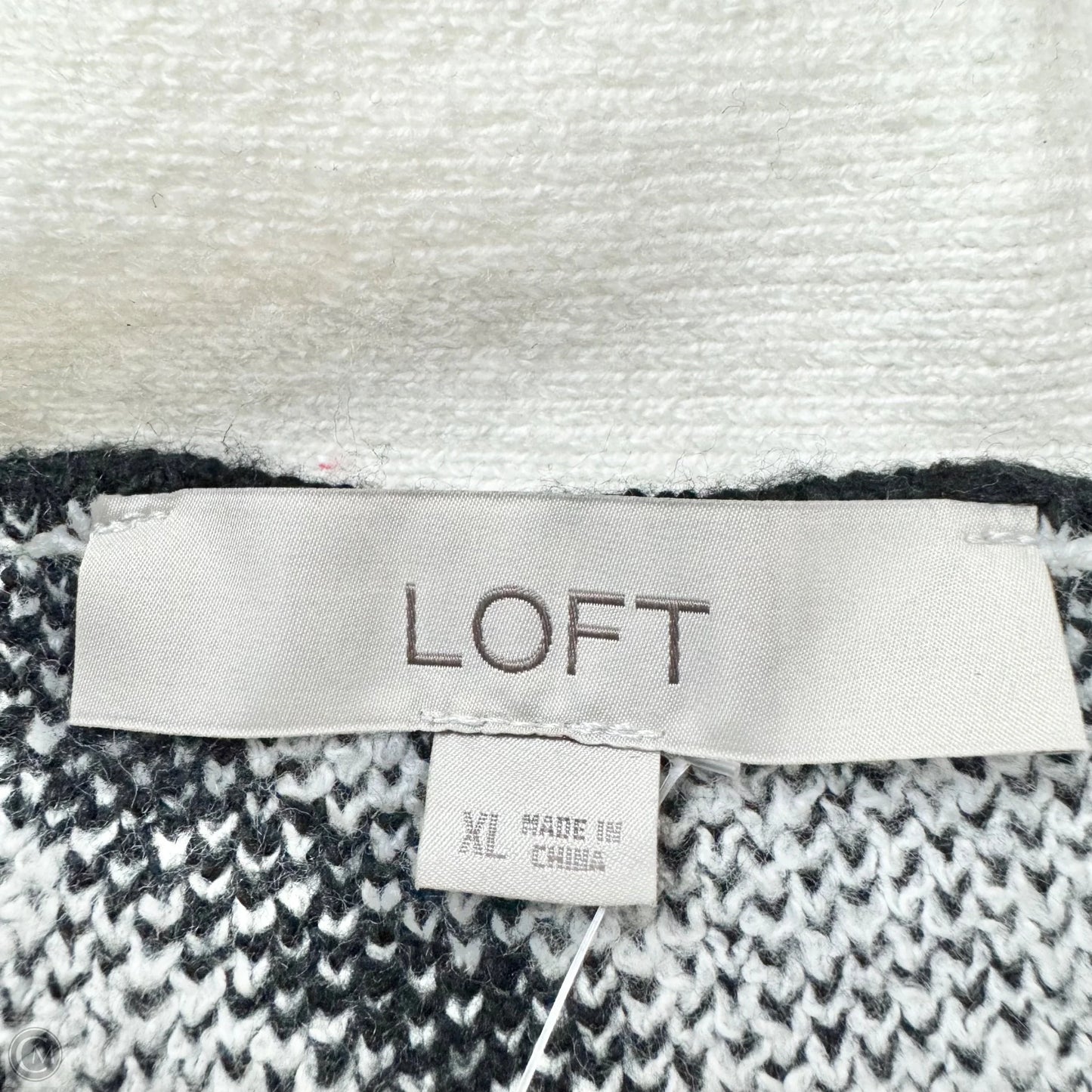 Sweater Cardigan By Loft In Black & White, Size: Xl