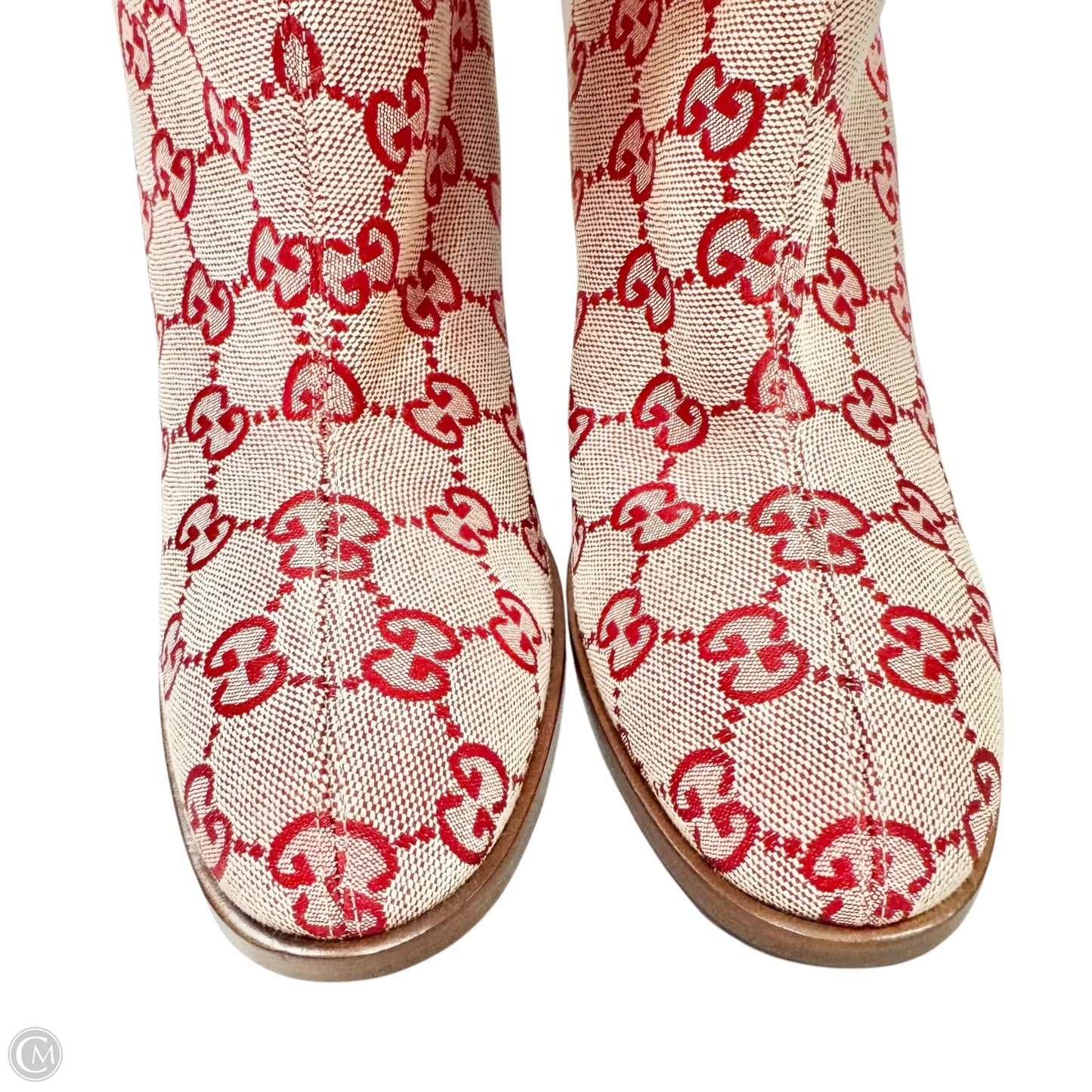 Boots Luxury Designer By Gucci In Red & White, Size: 8.5