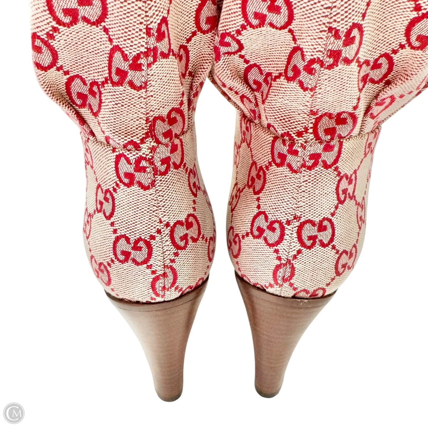 Boots Luxury Designer By Gucci In Red & White, Size: 8.5