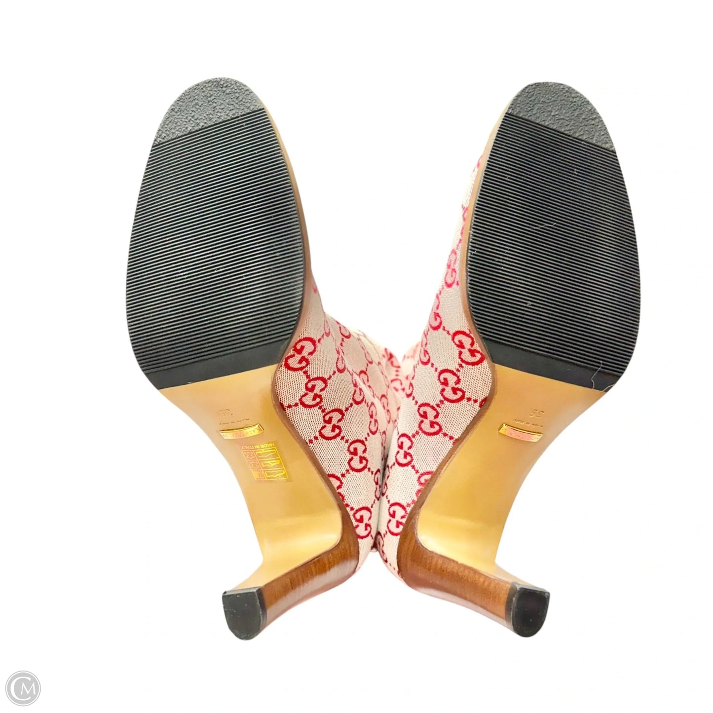 Boots Luxury Designer By Gucci In Red & White, Size: 8.5