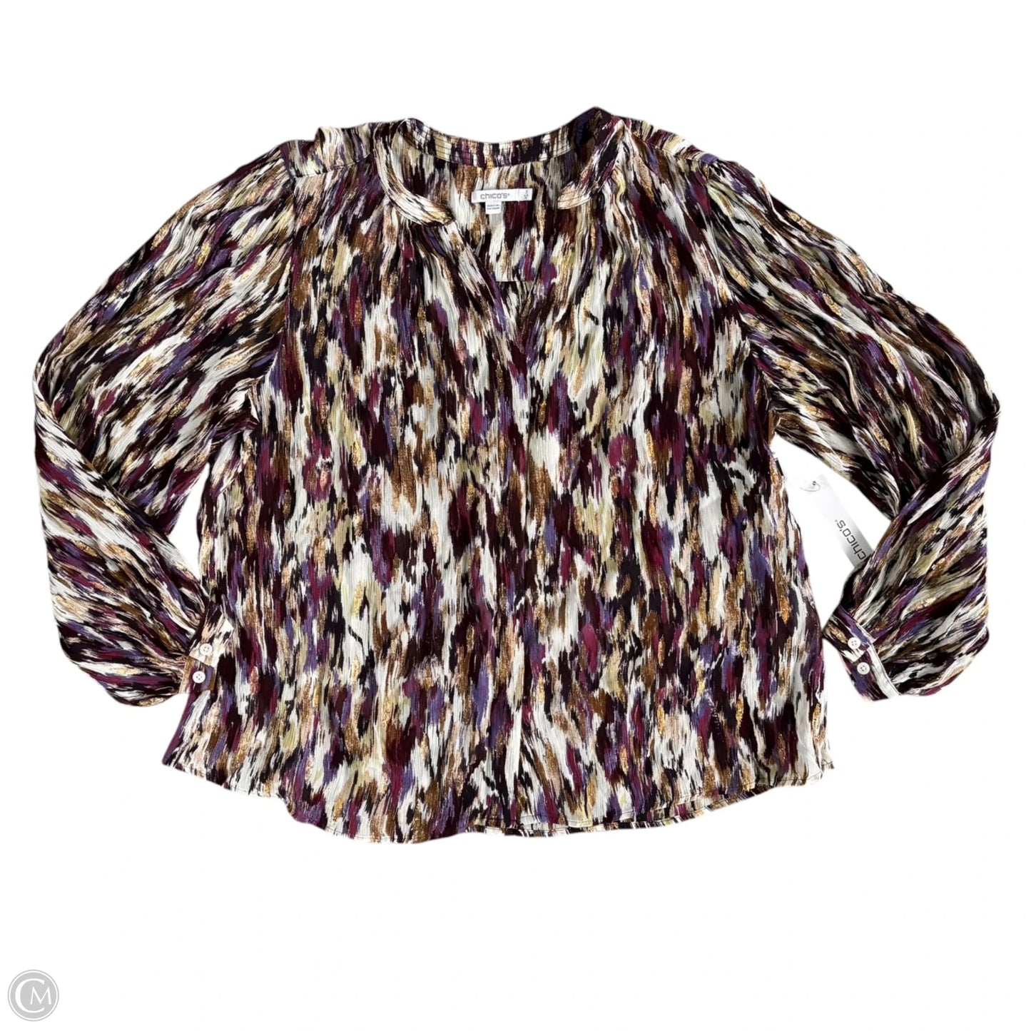 Blouse Long Sleeve By Chicos In Gold & Purple, Size: L