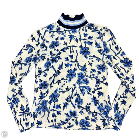 Top Long Sleeve Designer By Tory Burch In Blue & White, Size: S