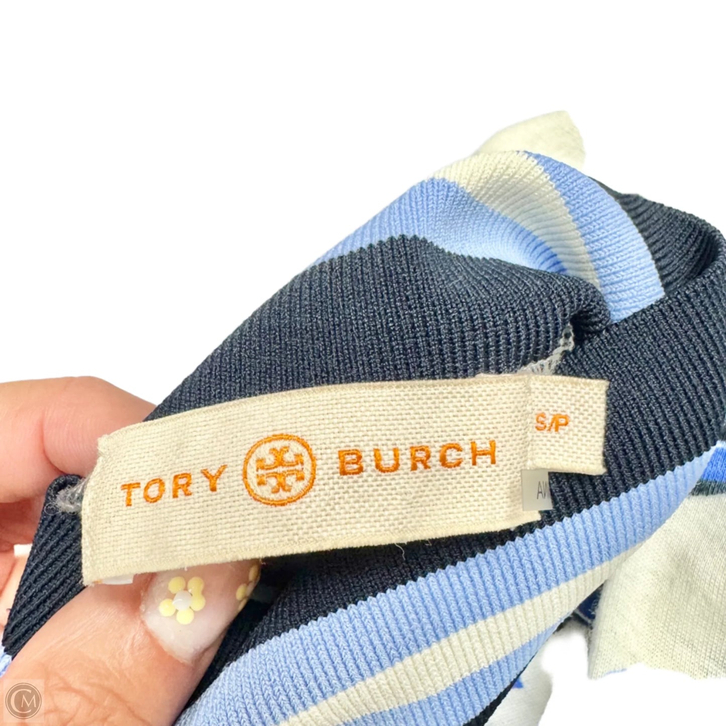 Top Long Sleeve Designer By Tory Burch In Blue & White, Size: S